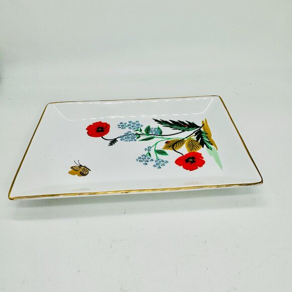 Rifle Paper Co Poppy Botanical Ceramic Catchall Tray/Dish Gold Rim 6.5 x 4.5 in - Picture 5 of 12